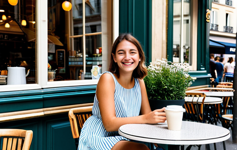 Bustling Parisian Café Scene**
"A young, fully clothed woman in a modest, stylish summer dress sits at a café table on a sunny Parisian street. She is holding a coffee cup and smiling slightly, looking relaxed and content. In the background, people are walking by, enjoying the day, and there are flowers in window boxes. The café has a classic Parisian awning. Professional photography, perfect anatomy, correct proportions, natural pose, safe for work, appropriate content, family-friendly."
**