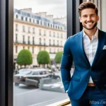 프랑스어 자격증 취득 후 취업 사례 - **"A sophisticated young professional, impeccably dressed in a tailored business suit, stands confid...