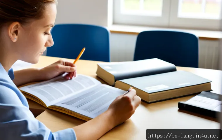 Goethe Zertifikat 시험 후기 - Photorealistic quiet European language examination room, adult learner seated at a clean desk comple...